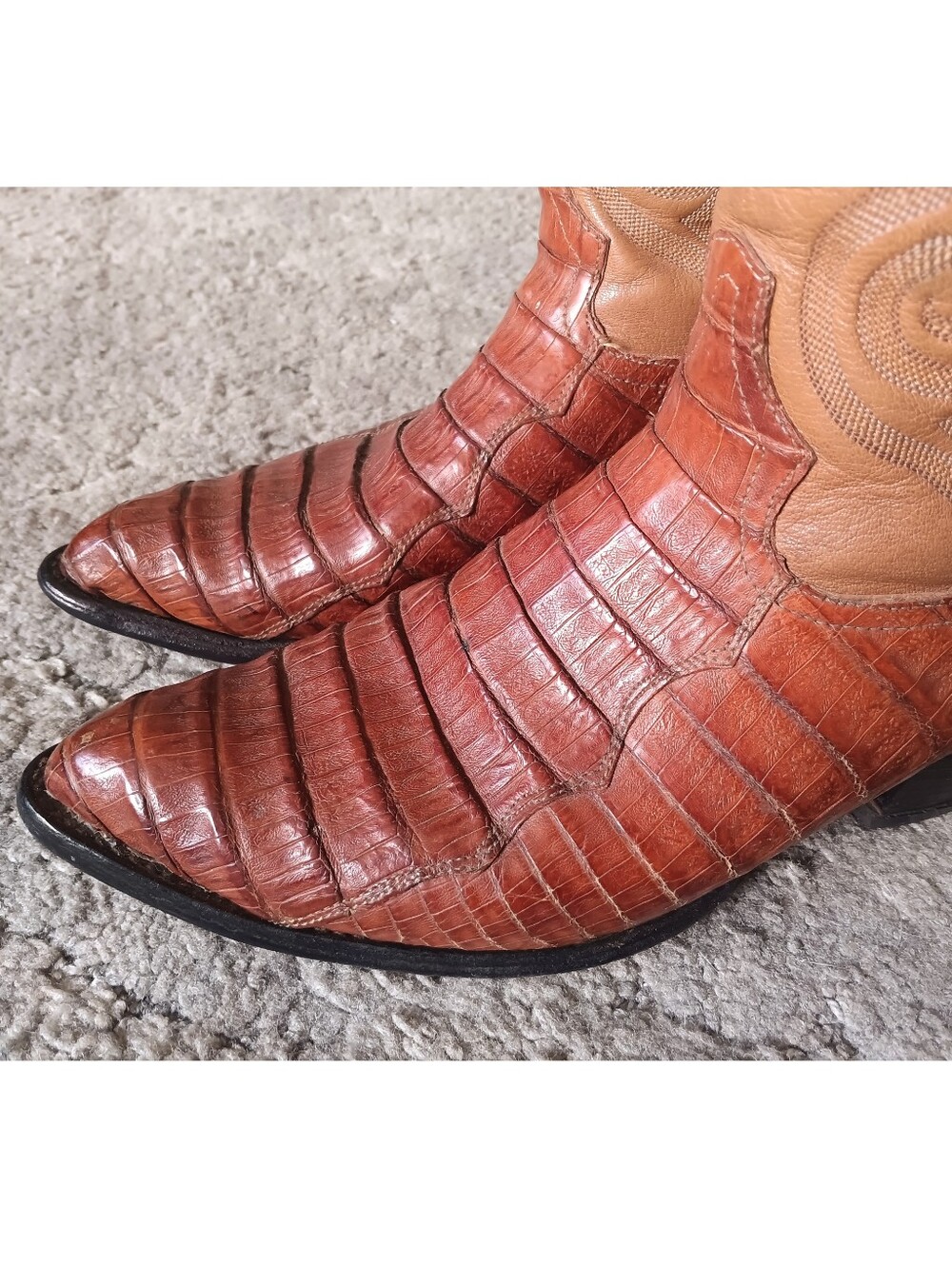 🤎 Tony Lama Cognac Caiman Belly Boots Mens 9.5 Brown Tan Western Cowboy Leather - Picture 5 of 16